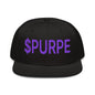 Purple Pepe $PURPE Embroidered Flat Bill Brim Snapback Hat - Black