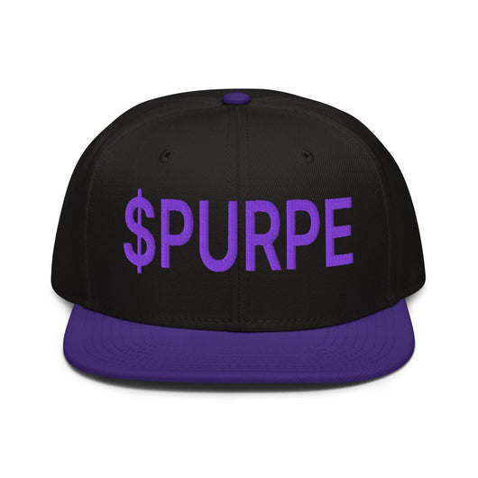 Purple Pepe $PURPE Embroidered Flat Bill Brim Snapback Hat - Purple / Black / Black