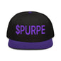 Purple Pepe $PURPE Embroidered Flat Bill Brim Snapback Hat - Black