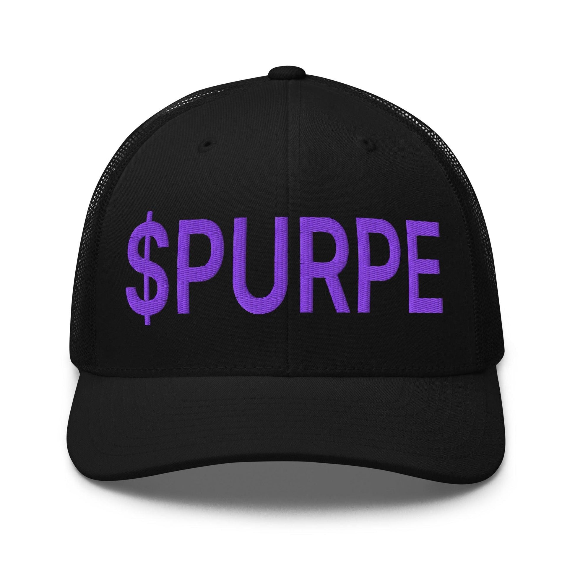 Purple Pepe $PURPE Embroidered Mesh Trucker Hat - Black