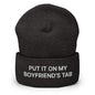 Put It on My Boyfriend’s Tab Embroidered Knit Cuffed Beanie - Dark Grey