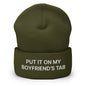 Put It on My Boyfriend’s Tab Embroidered Knit Cuffed Beanie - Olive