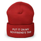 Put It on My Boyfriend’s Tab Embroidered Knit Cuffed Beanie - Red