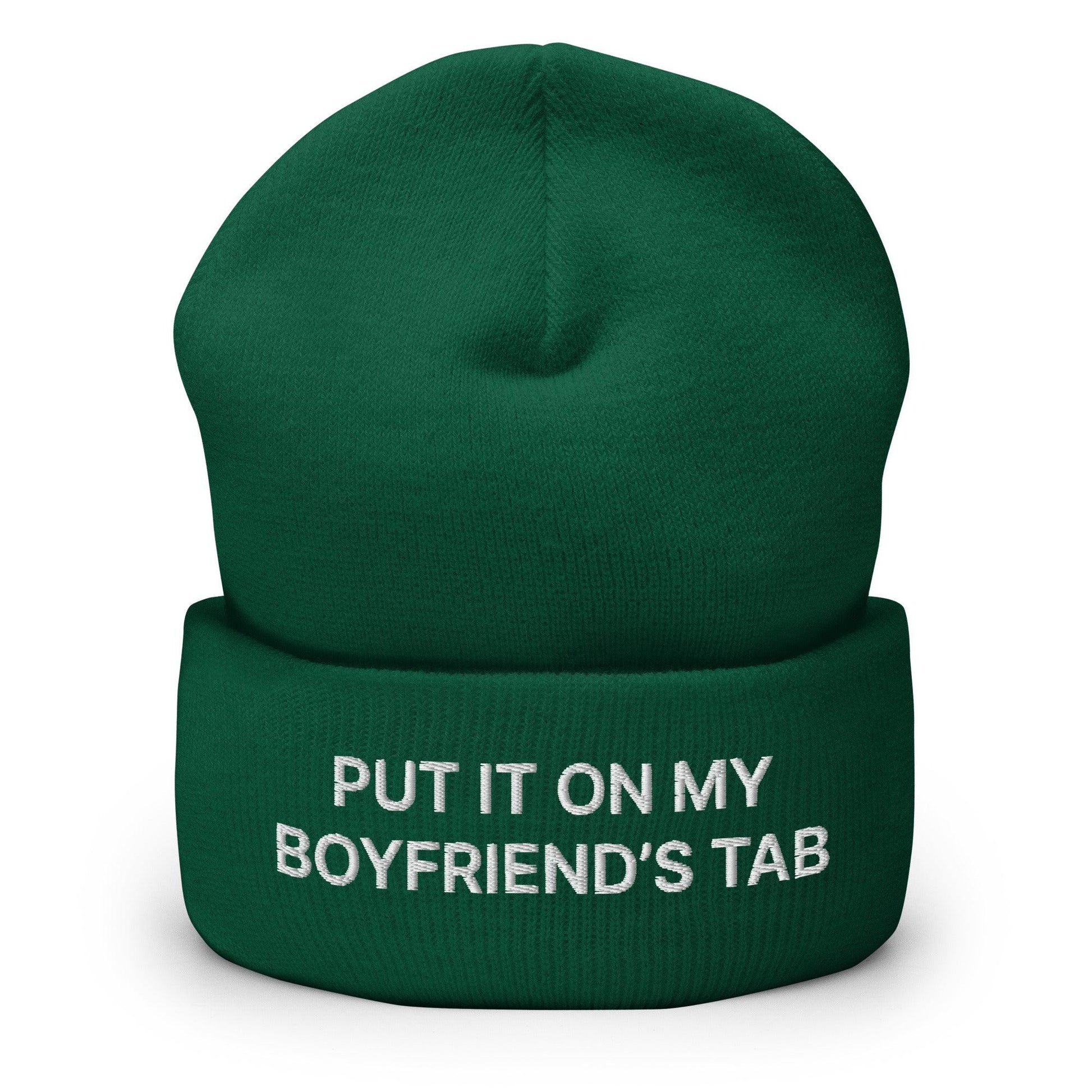Put It on My Boyfriend’s Tab Embroidered Knit Cuffed Beanie - Spruce