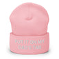 Put It on My Dad’s Tab Embroidered Knit Cuffed Beanie - Baby Pink