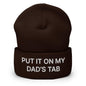 Put It on My Dad’s Tab Embroidered Knit Cuffed Beanie - Brown