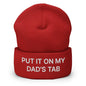 Put It on My Dad’s Tab Embroidered Knit Cuffed Beanie - Red