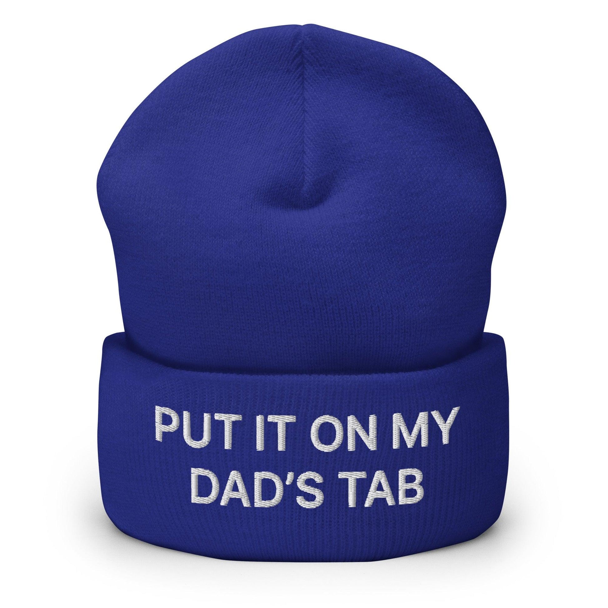 Put It on My Dad’s Tab Embroidered Knit Cuffed Beanie - Royal