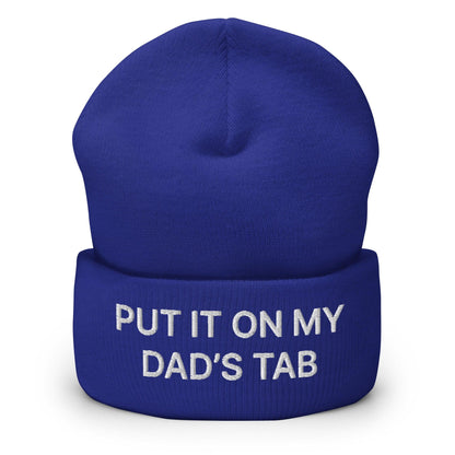 Put It on My Dad’s Tab Embroidered Knit Cuffed Beanie - Royal