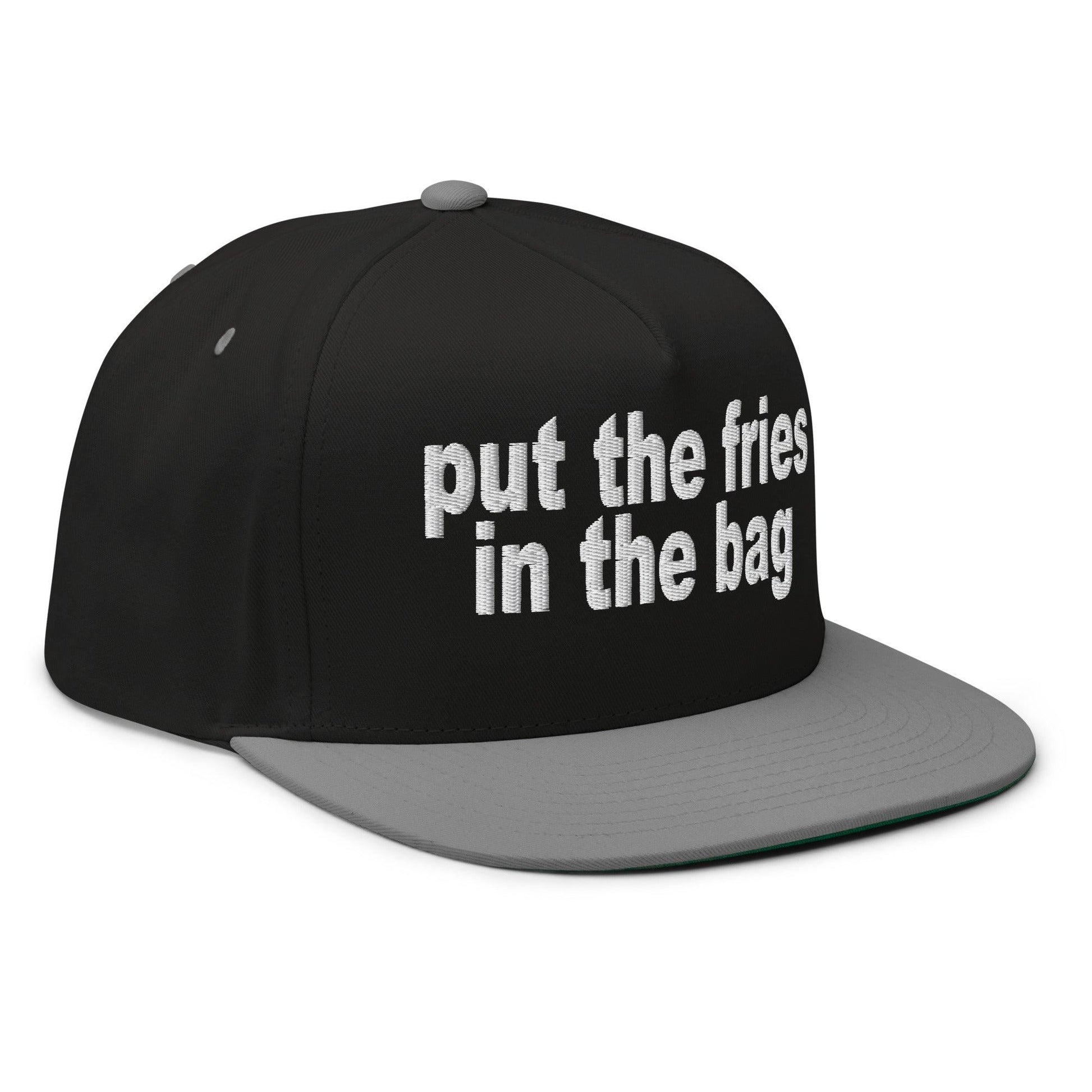 Put the Fries in Bag Embroidered 5 Panel Flat Bill Brim Snapback Hat