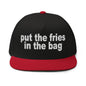 Put the Fries in Bag Embroidered 5 Panel Flat Bill Brim Snapback Hat - Black/ Red