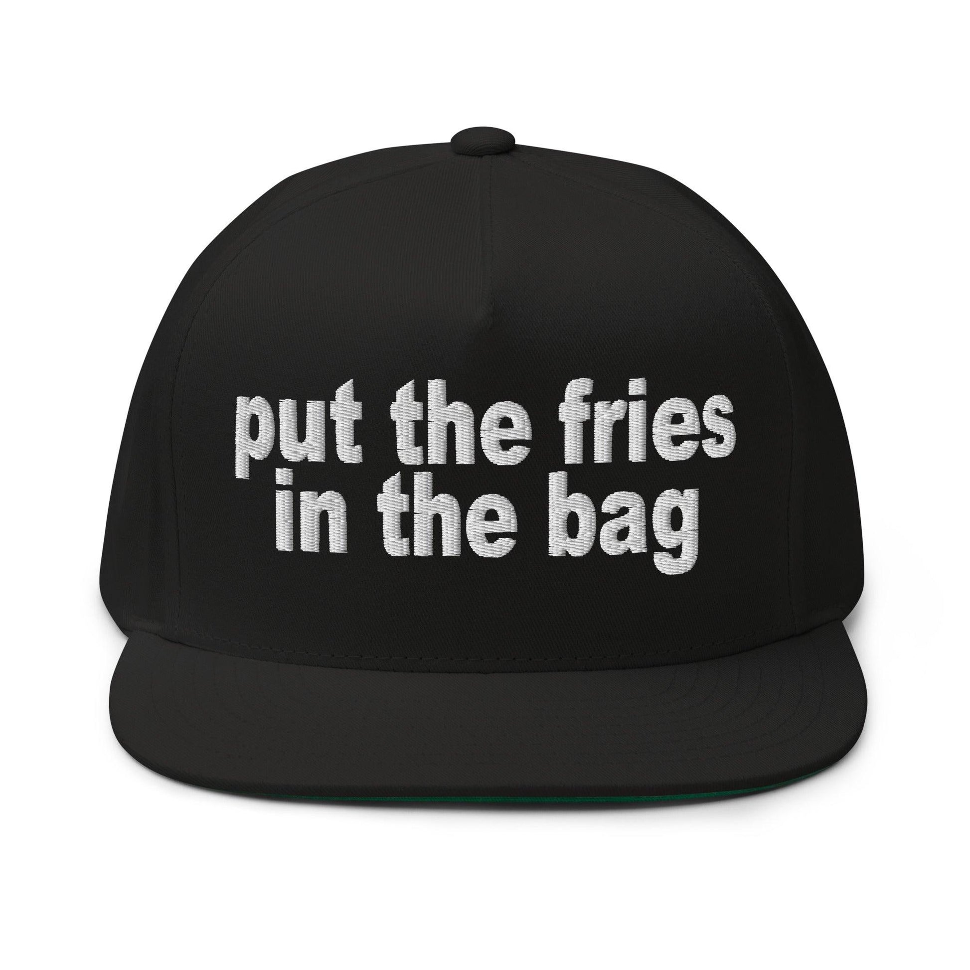 Put the Fries in Bag Embroidered 5 Panel Flat Bill Brim Snapback Hat - Black