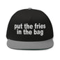 Put the Fries in Bag Embroidered 5 Panel Flat Bill Brim Snapback Hat - Black/ Grey