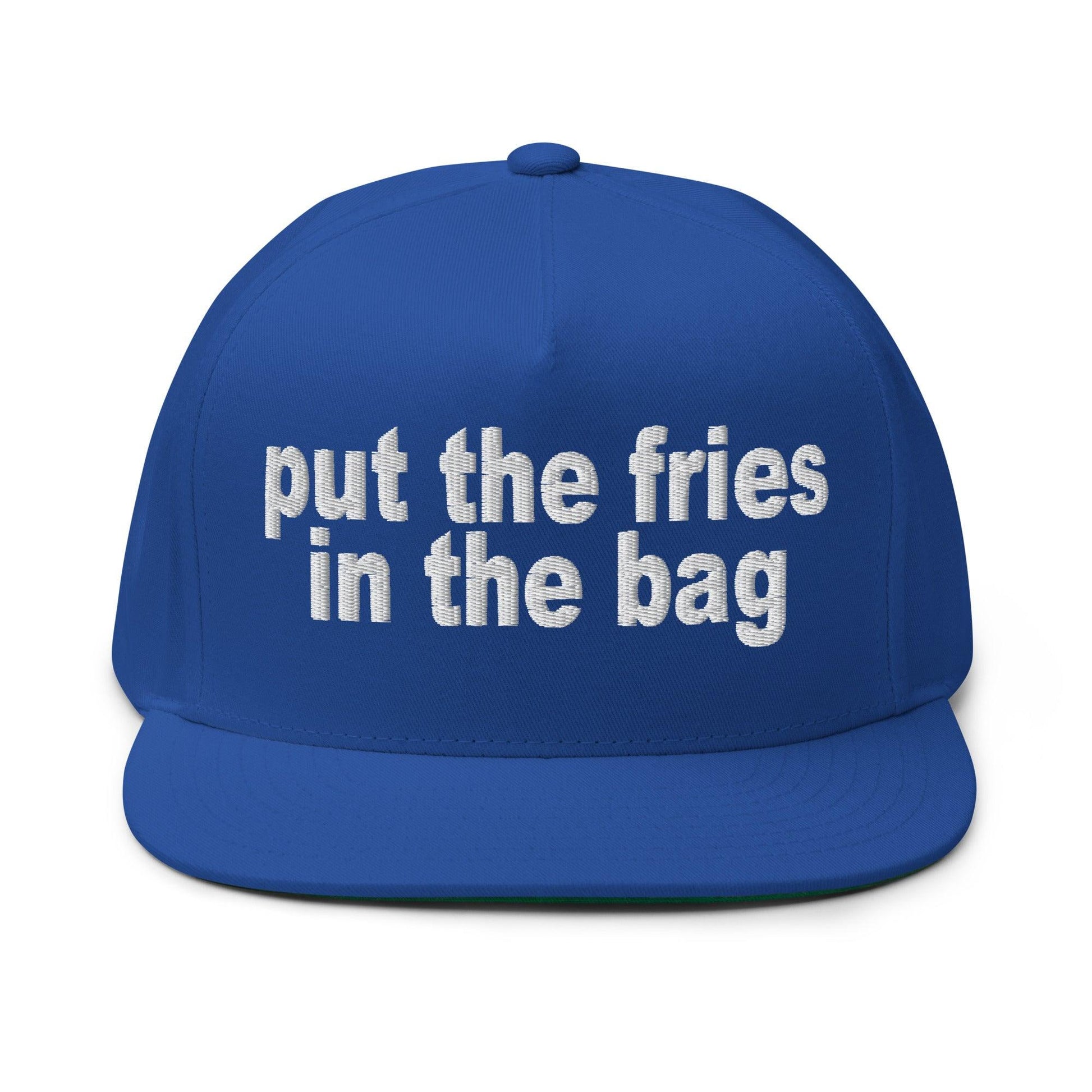 Put the Fries in Bag Embroidered 5 Panel Flat Bill Brim Snapback Hat - Royal Blue