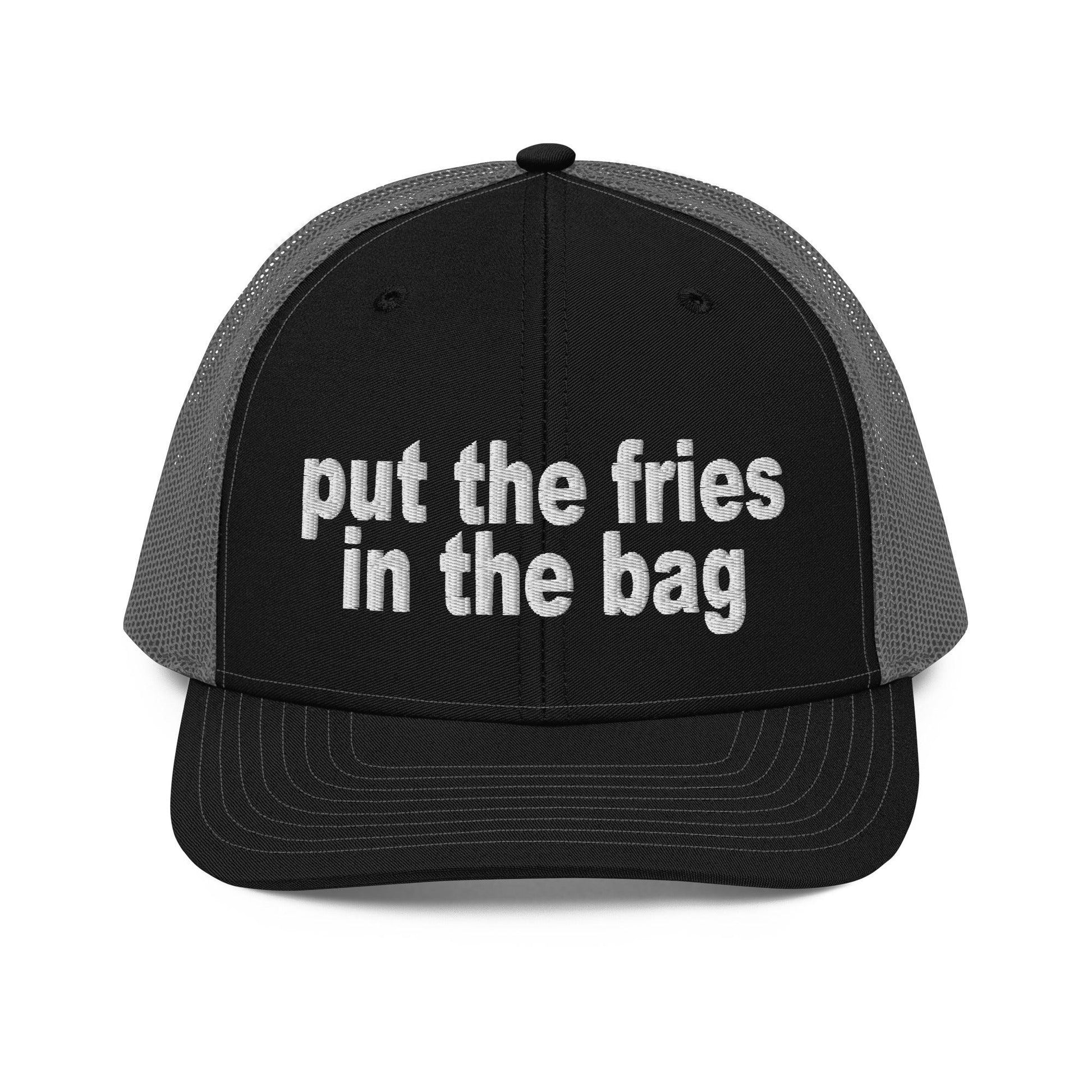 Put the Fries in Bag Embroidered Classic Mesh Trucker Hat - Black / Charcoal