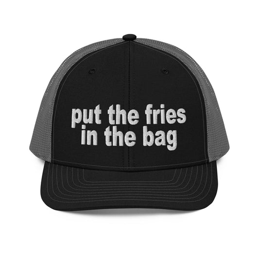 Put the Fries in Bag Embroidered Classic Mesh Trucker Hat - Black / Charcoal