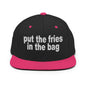 Put the Fries in Bag Embroidered Flat Bill Brim Snapback Hat - Black/ Neon Pink