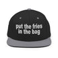 Put the Fries in Bag Embroidered Flat Bill Brim Snapback Hat - Black/ Silver
