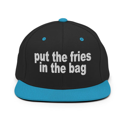 Put the Fries in Bag Embroidered Flat Bill Brim Snapback Hat - Black/ Teal
