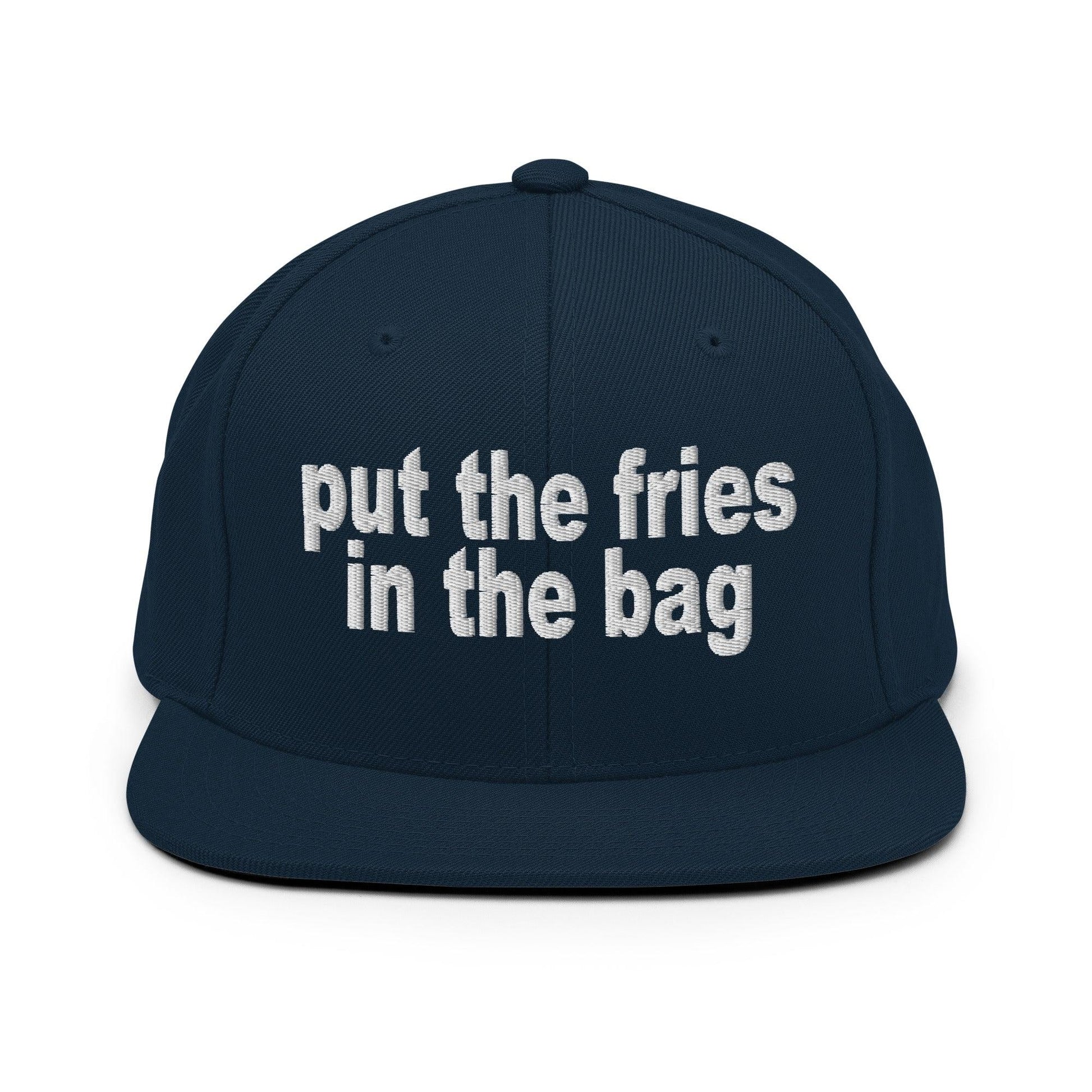 Put the Fries in Bag Embroidered Flat Bill Brim Snapback Hat - Dark Navy