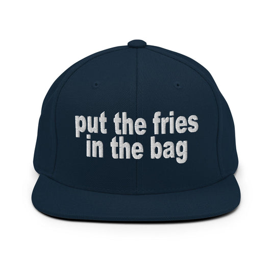 Put the Fries in Bag Embroidered Flat Bill Brim Snapback Hat - Dark Navy