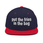 Put the Fries in Bag Embroidered Flat Bill Brim Snapback Hat - Navy/ Red