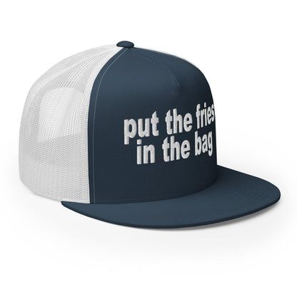 Put the Fries in Bag Embroidered Mesh Flat Bill Brim Trucker Hat