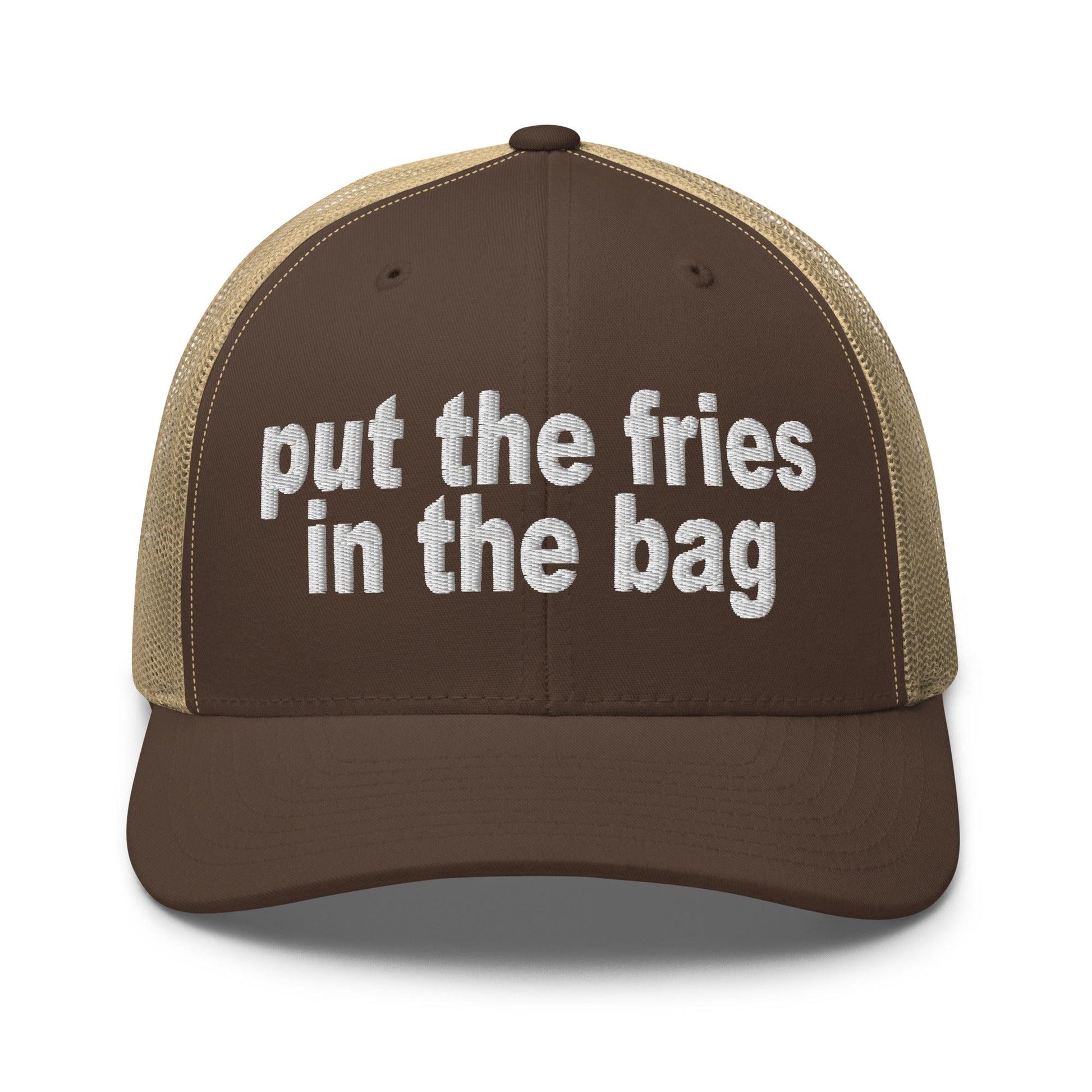 Put the Fries in Bag Embroidered Mesh Trucker Hat - Brown/ Khaki