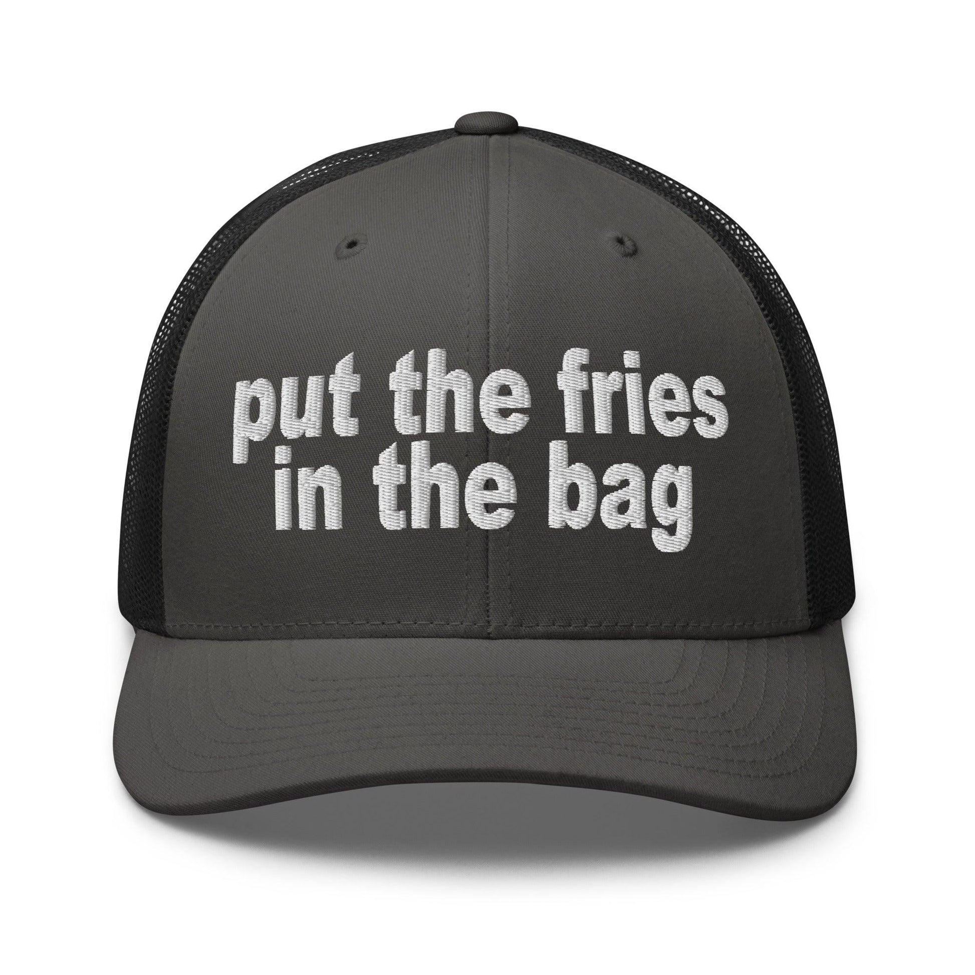 Put the Fries in Bag Embroidered Mesh Trucker Hat - Charcoal/ Black