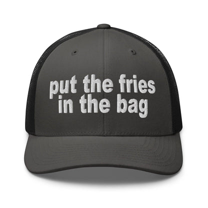 Put the Fries in Bag Embroidered Mesh Trucker Hat - Charcoal/ Black