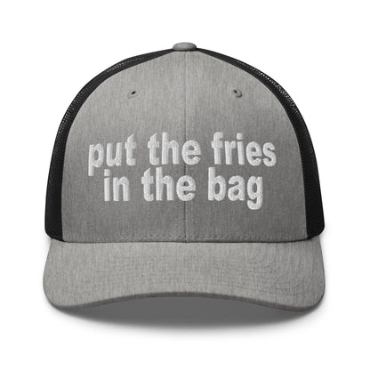 Put the Fries in Bag Embroidered Mesh Trucker Hat - Heather/ Black