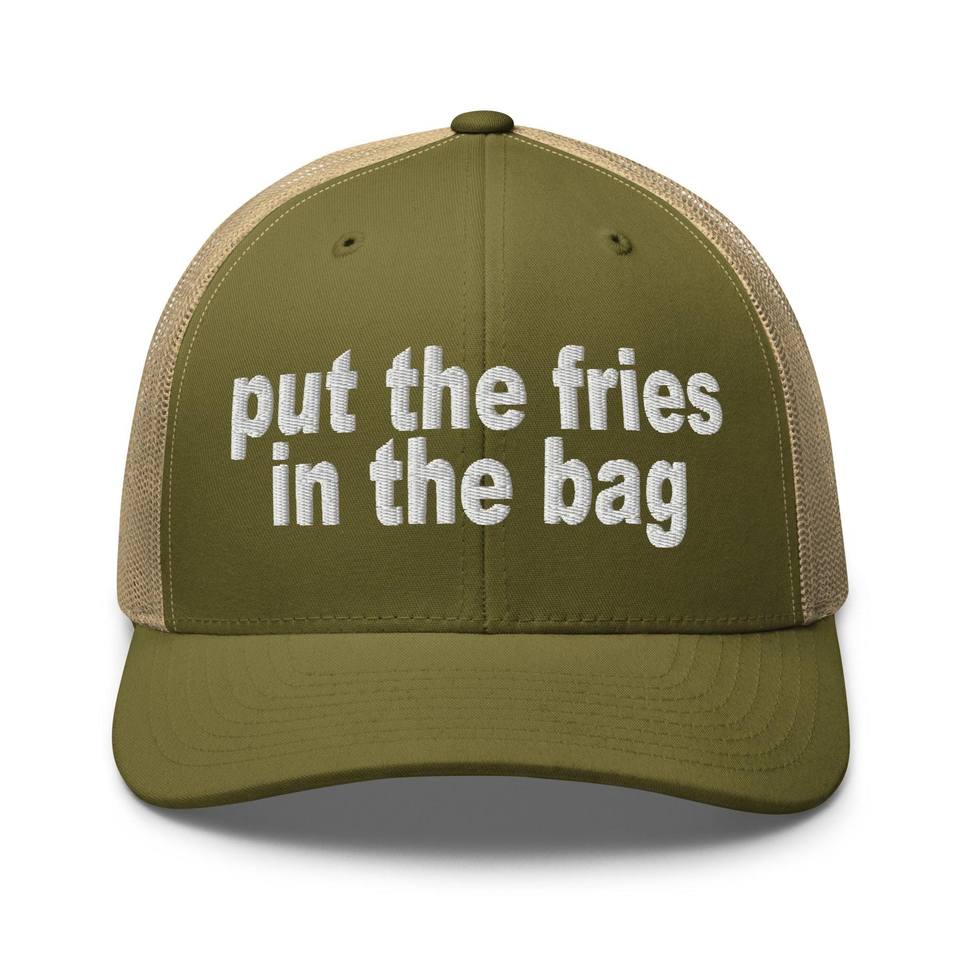 Put the Fries in Bag Embroidered Mesh Trucker Hat - Moss/ Khaki