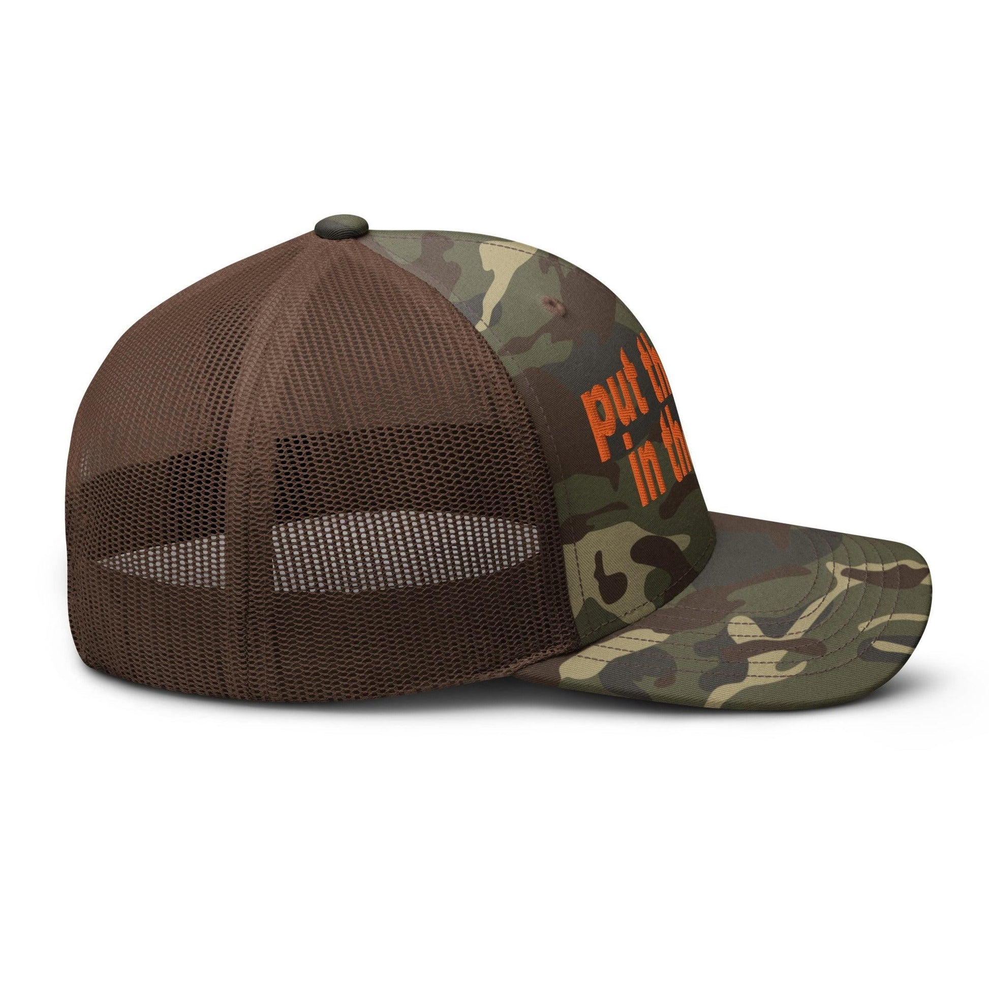 Put the Fries in Bag Embroidered Orange Camo Trucker Hat