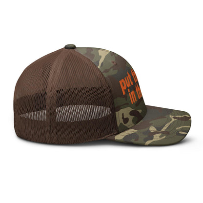 Put the Fries in Bag Embroidered Orange Camo Trucker Hat