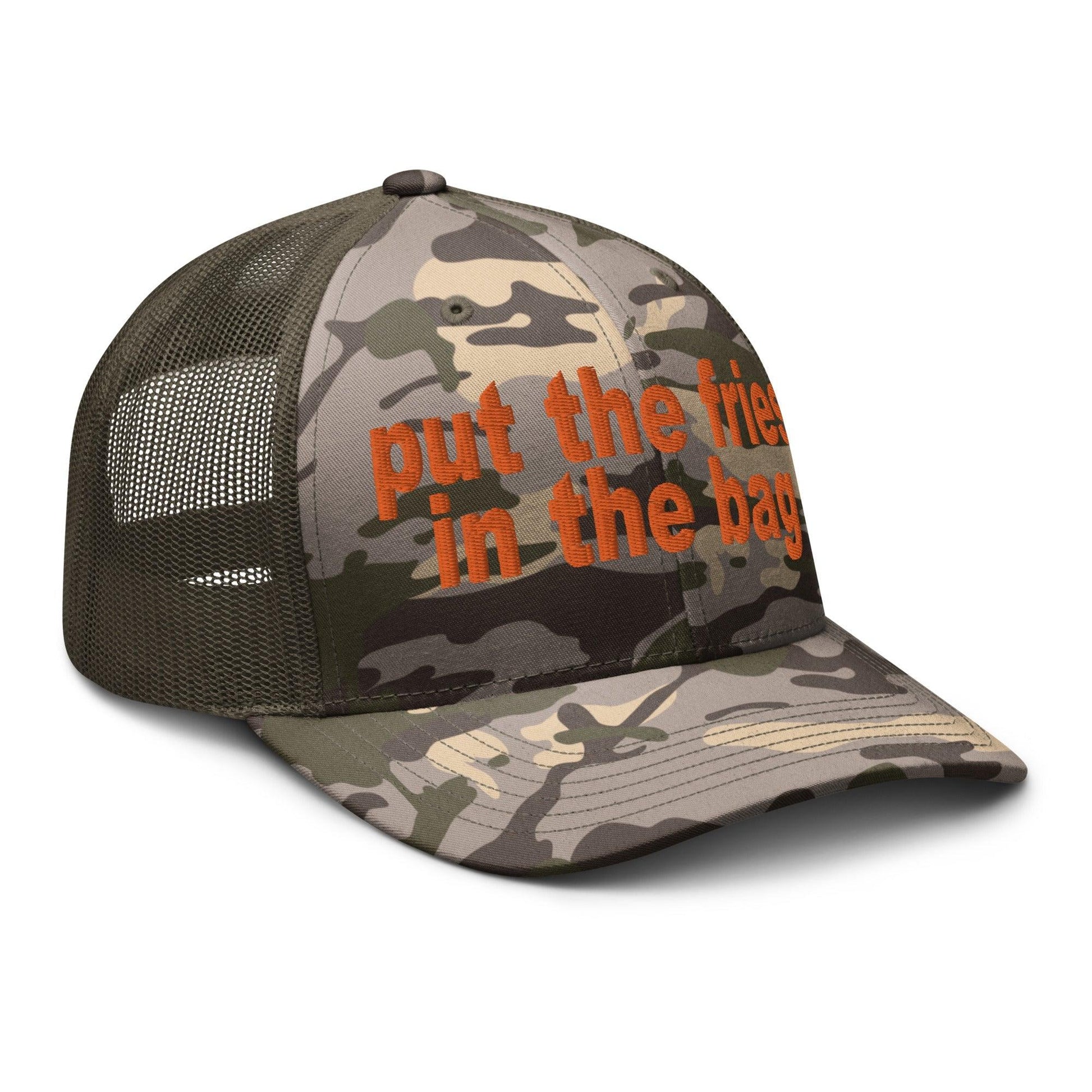 Put the Fries in Bag Embroidered Orange Camo Trucker Hat