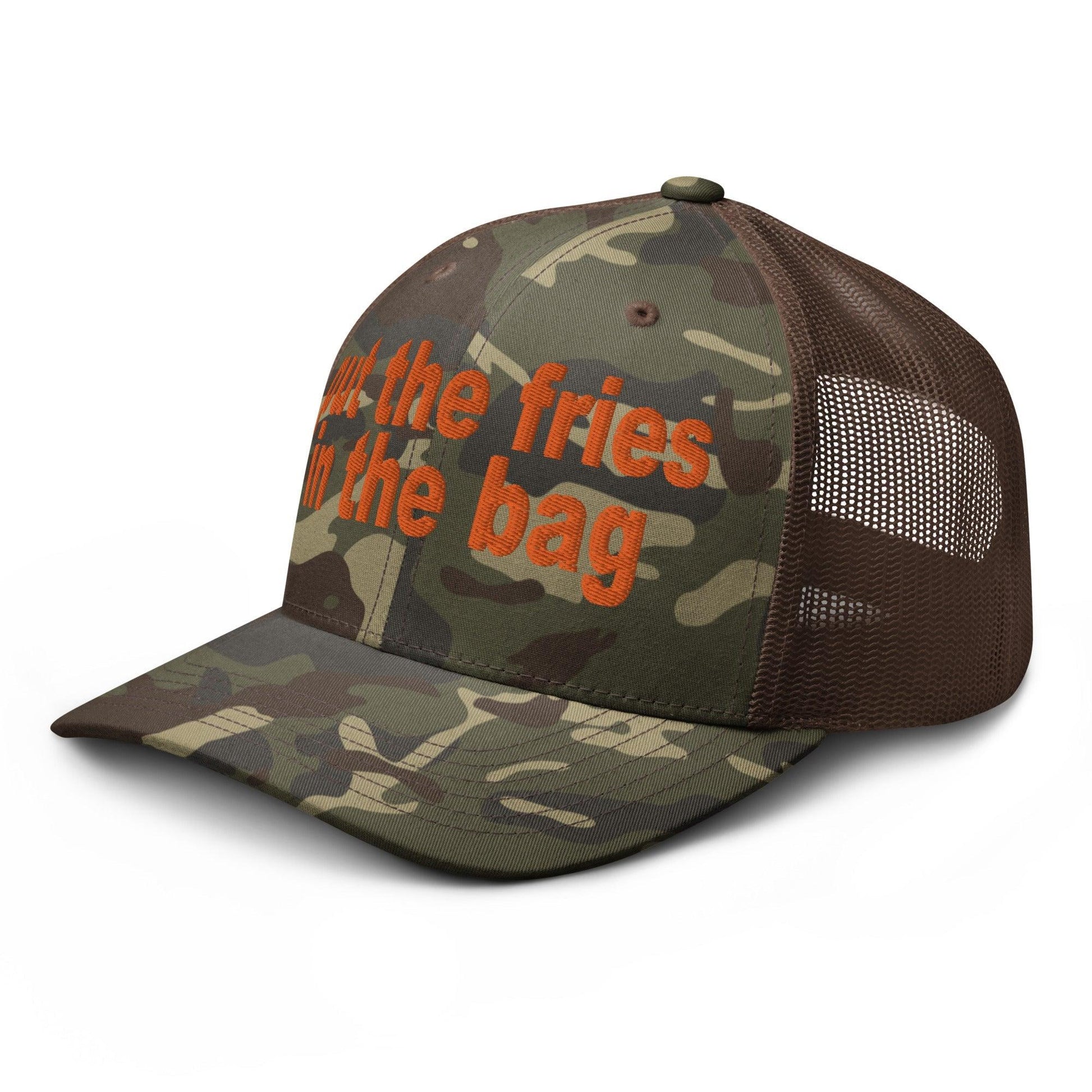 Put the Fries in Bag Embroidered Orange Camo Trucker Hat