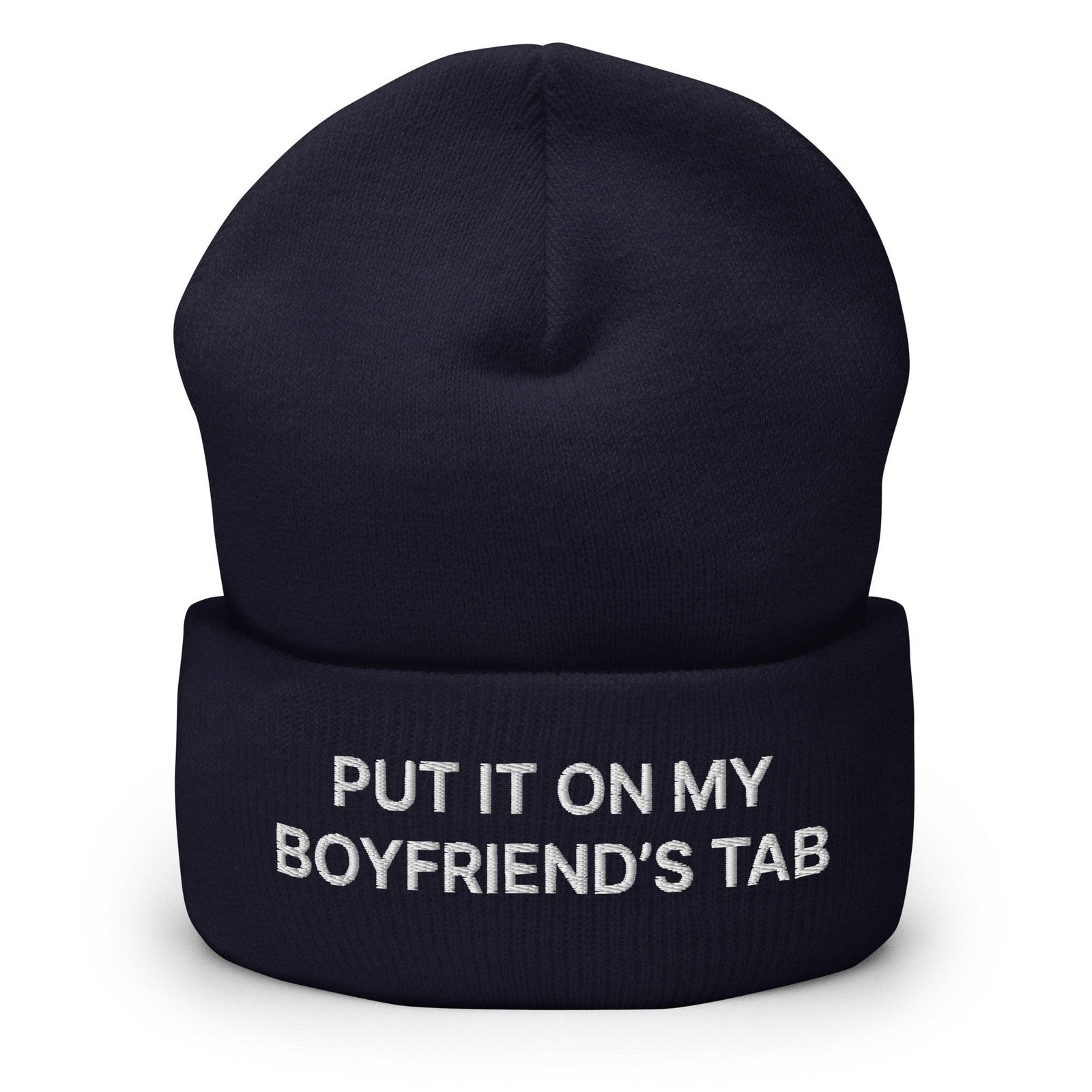 Put It on My Boyfriend’s Tab Embroidered Knit Cuffed Beanie - Navy