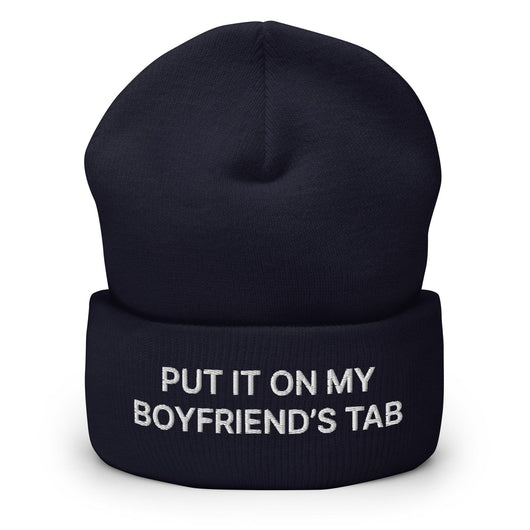 Put It on My Boyfriend’s Tab Embroidered Knit Cuffed Beanie - Navy
