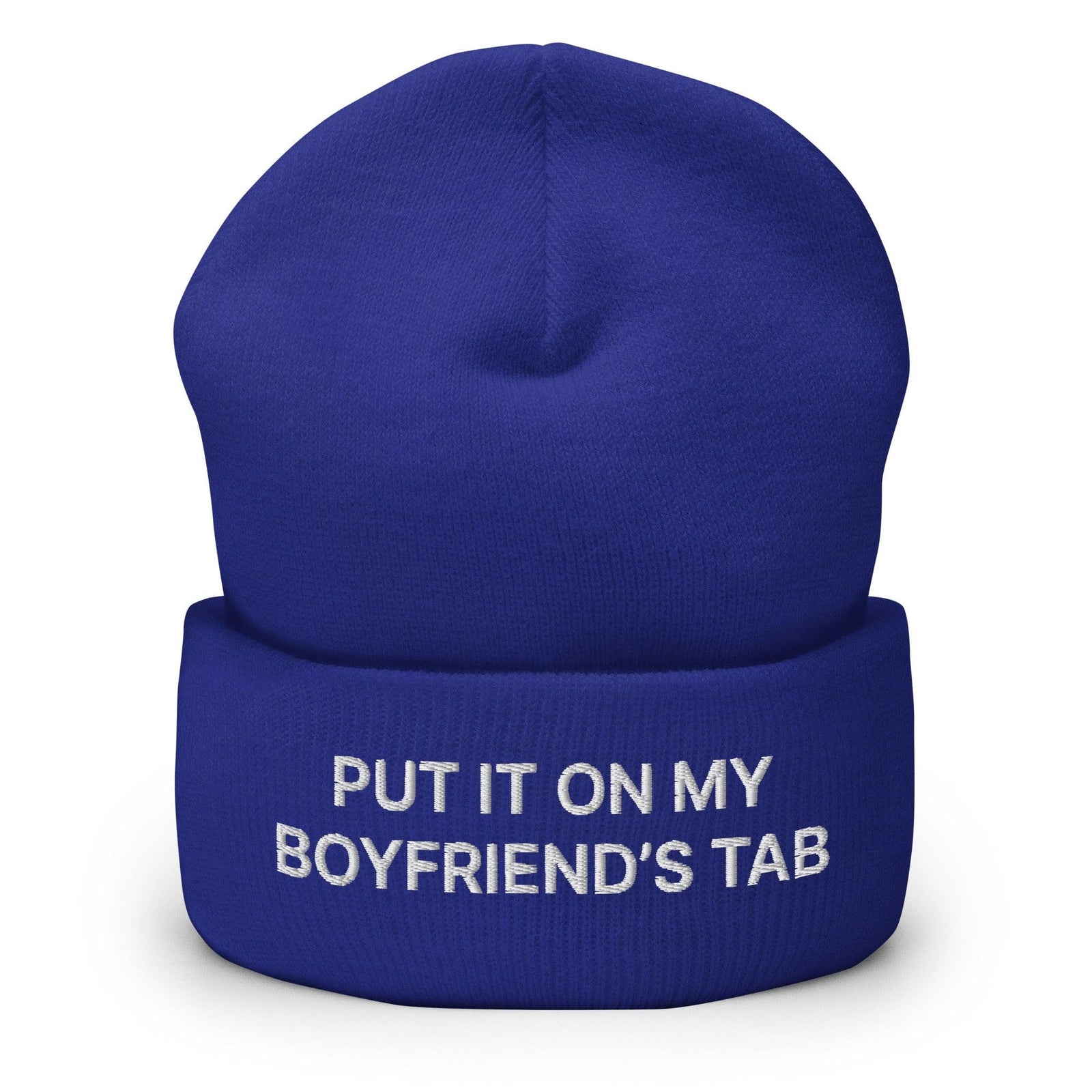 Put It on My Boyfriend’s Tab Embroidered Knit Cuffed Beanie - Royal