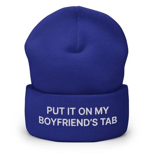 Put It on My Boyfriend’s Tab Embroidered Knit Cuffed Beanie - Royal