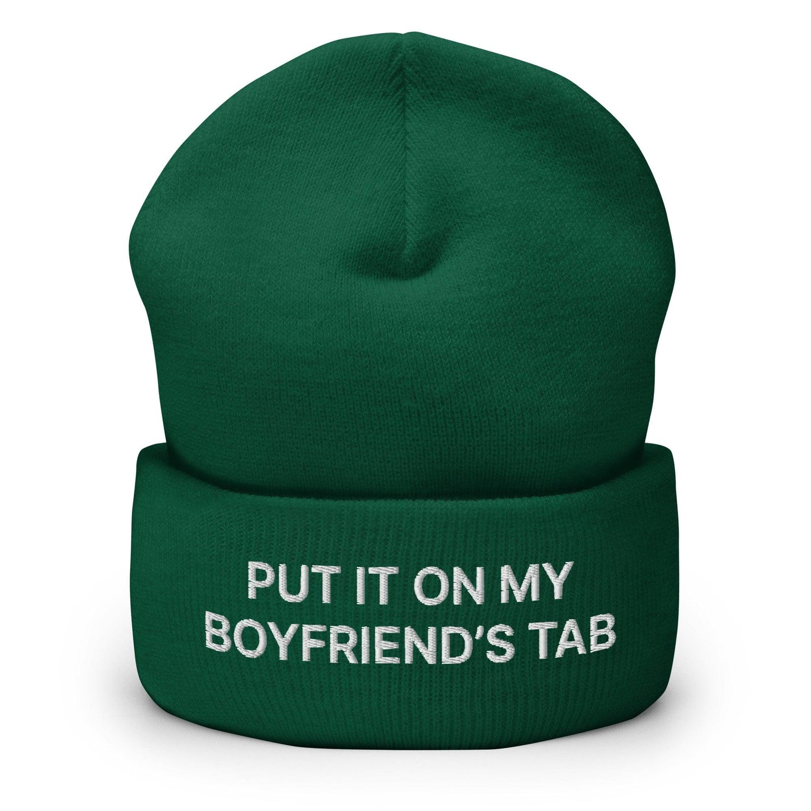 Put It on My Boyfriend’s Tab Embroidered Knit Cuffed Beanie - Spruce