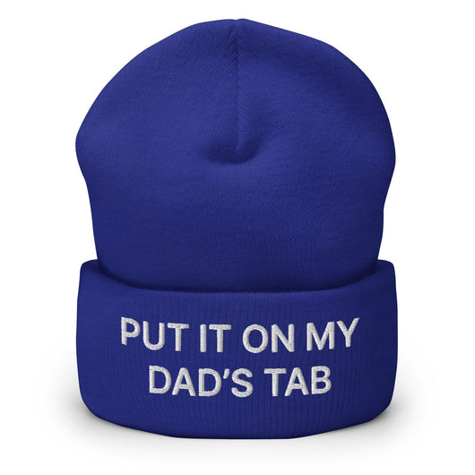Put It on My Dad’s Tab Embroidered Knit Cuffed Beanie - Royal