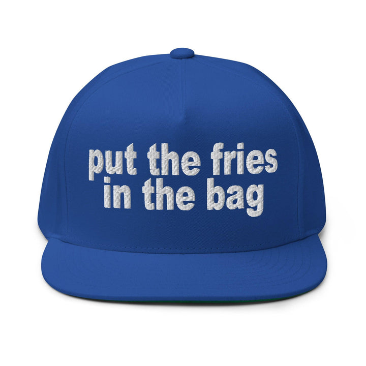 Put the Fries in the Bag Embroidered 5 Panel Flat Bill Brim Snapback Hat - Royal Blue