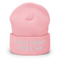 Put It on My Wife’s Tab Embroidered Knit Cuffed Beanie - Baby Pink