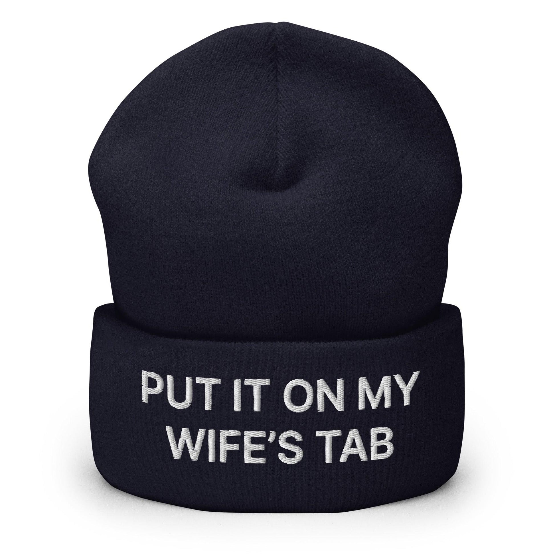 Put It on My Wife’s Tab Embroidered Knit Cuffed Beanie - Navy