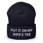 Put It on My Wife’s Tab Embroidered Knit Cuffed Beanie - Navy