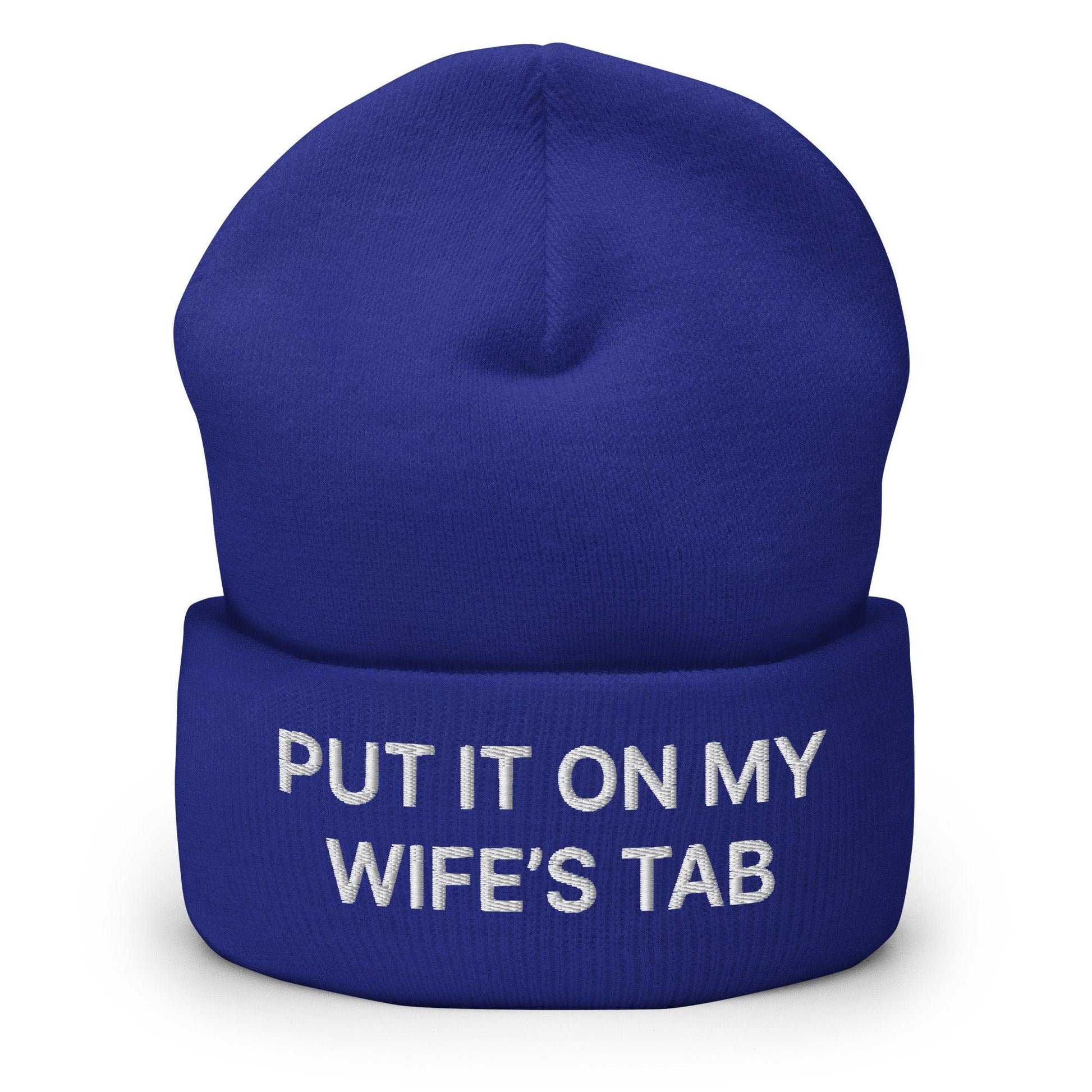 Put It on My Wife’s Tab Embroidered Knit Cuffed Beanie - Royal