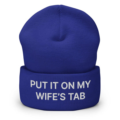 Put It on My Wife’s Tab Embroidered Knit Cuffed Beanie - Royal