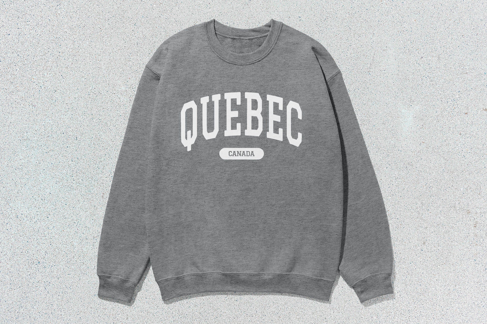 Gray Quebec unisex heavy sweatshirt featuring a heavy blend crewneck, add to cart button
