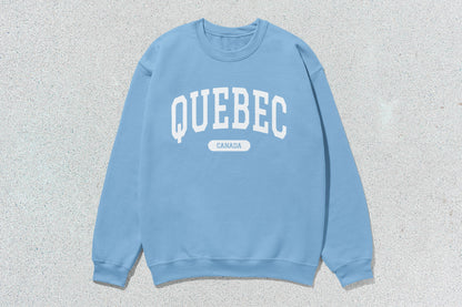Light blue Quebec Canada sweatshirt from the Quebec Unisex Heavyweight Crewneck collection